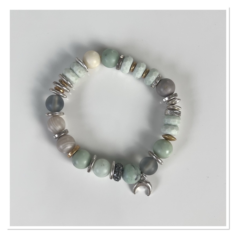 Green Jade & Mixed Metals Charm Bracelet